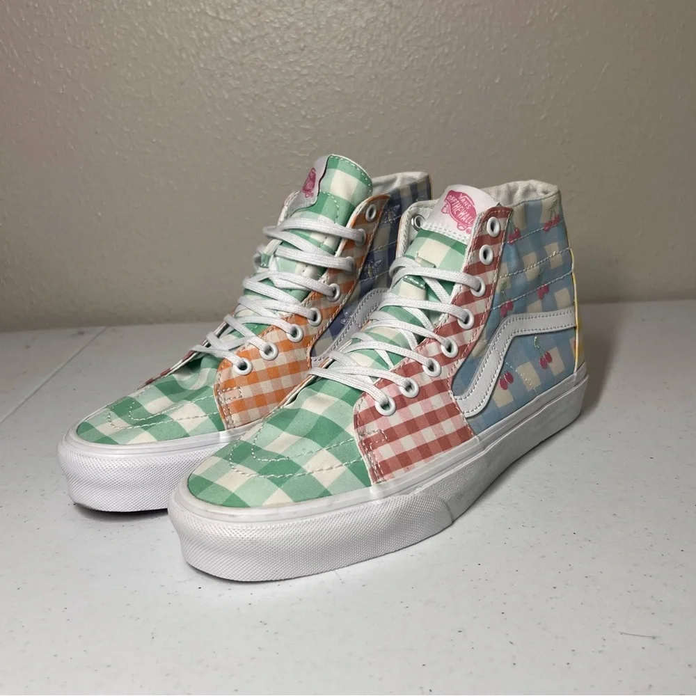 VANS Sneakers Gingham Plaid Colorblock Sk-8 Hi Shoes Embroidery Women's Size 8.5 - Picture 10 of 10